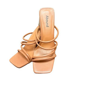New! ABound Austyn Strappy Sandal Tan Beige Chunky Slip-On Heels Women's 8
